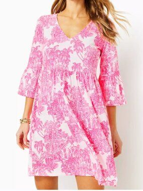 NWOT Lilly Pulitzer Jannie V-Neck Dress Resort White PB Anniversary Toile